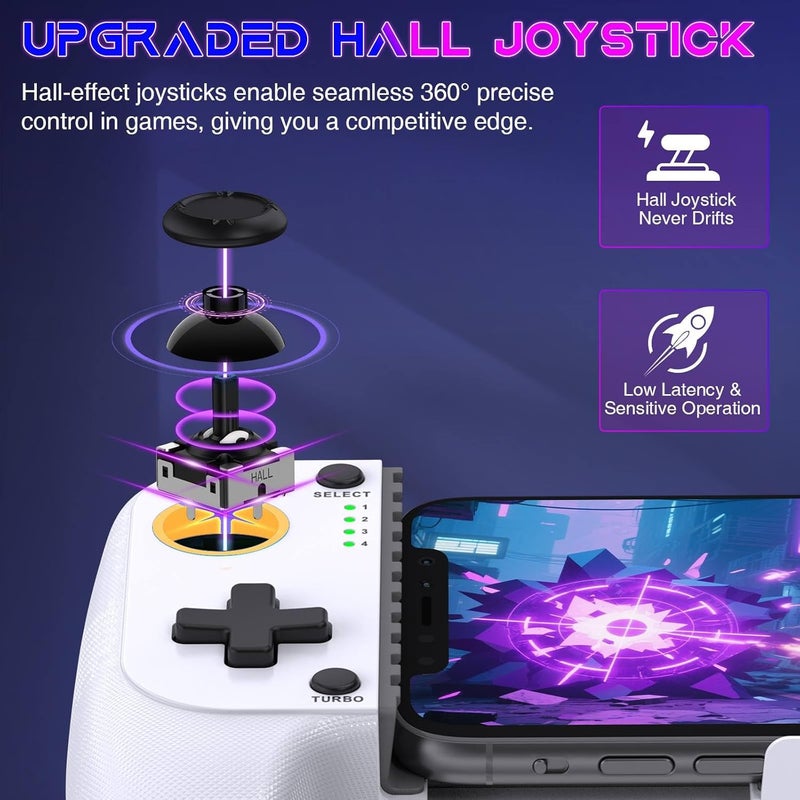 AIfasterfly Store Mobile Game Controller for iPhone/Android, Hall Effect Gaming Controller with Hall Joystick , Wireless Phone Controller, Support Phone Case, Suitable for Xbox Game Pass, Steam Link, Roblox, Call of Duty & More - Image 4